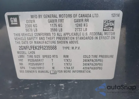 2015 Chevrolet Equinox 1Lt z USA, uszkodzony, nr VIN 2GNFLFEK2F6235568